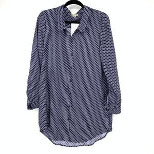 Urban Outfitters Cope Tunic Top Womens Size Medium Blue White Print Tie Neck NEW